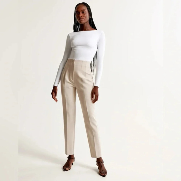 Abercrombie & Fitch Slim‎ Straight Tailored Pant Light Taupe High Waisted Sz 33S - Picture 1 of 9